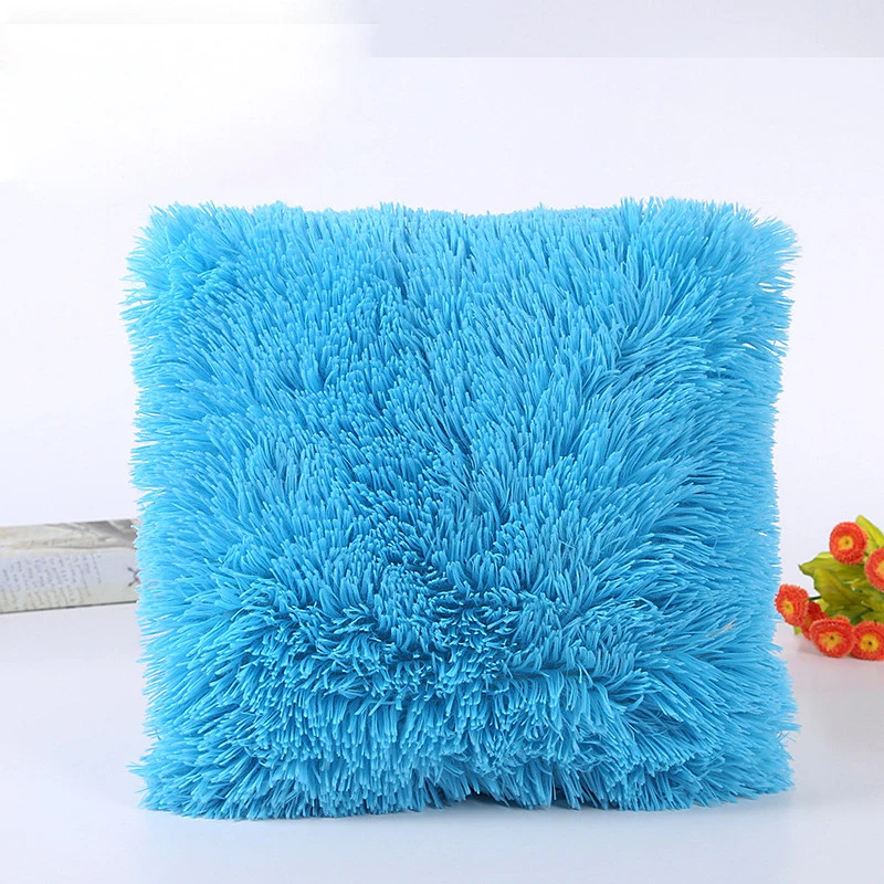 Light Blue 1 шт. цвет ful 43 см* 43 см Пушистый Плюшевый квадратный сплошной цветная наволочка Удобная наволочка для дивана под спину Накладка для украшения дома - Цвет: Light Blue
