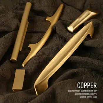 

Brass cabinet door handle modern minimalist curved cabinet wardrobe door handle drawer single hole square copper small handle
