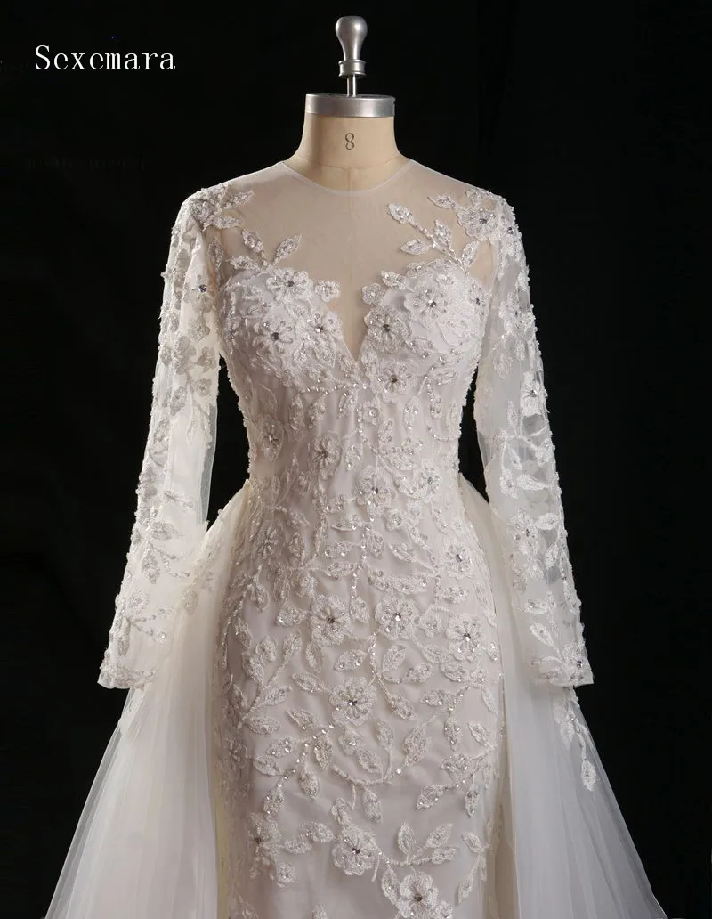 Vestido De Noiva Princesa Настоящее винтажное кружевное свадебное платье русалки с длинным рукавом Съемная юбка