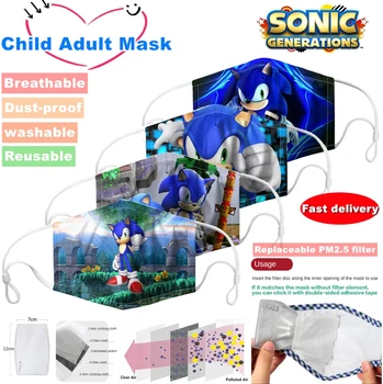 

New Children Mask Sonics Full Color Mask Cartoon Sonic The Hedgehog Cosplay Mask Cotton Kid Kawaii Replaceable Filter PM2.5 Mask
