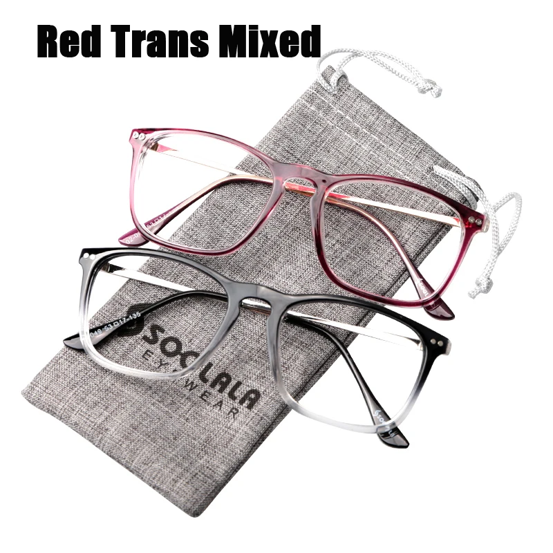 Red Trans Mix SOOLALA, квадратные очки для чтения, мужские очки, солнцезащитные очки, очки для чтения, женские очки для дальнозоркости+ 0,5 0,75 1,0 до 4,0 5,0 6,0 - Цвет оправы: Red Trans Mix