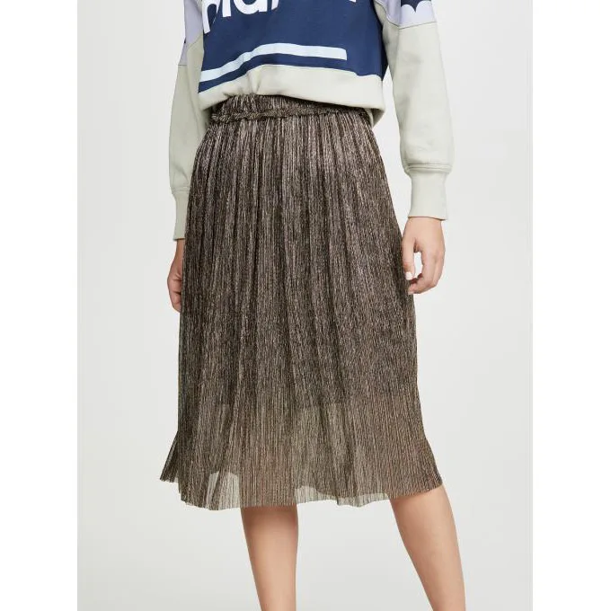 

Women Elastic Waist Lurex Shimmer Thread Pleated Midi Skirt - 2019 New Ladies Black/Silver Color Metallic Yarn Midi Skirt