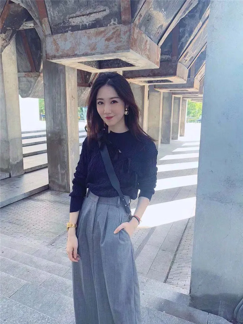 WHITNEY WANG осень зима мода уличная Skew банты свитер женский джемпер Pull femme sueter mujer invierno
