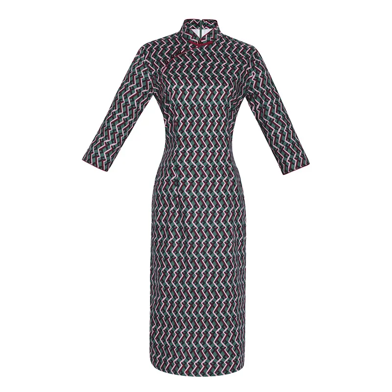 Сексуальное Женское Платье До Колена Cheongsam весеннее китайское стильное платье с рукавом три четверти женское хлопковое платье Qipao тонкое вечернее платье Vestido