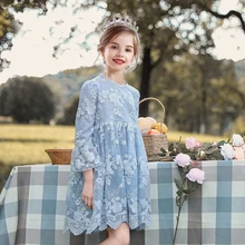 Осенняя повседневная одежда с цветочным рисунком для девочек; кружевные сетчатые платья трапециевидной формы для девочек; праздничная одежда для детей; Одежда для маленьких девочек на День рождения; Vestidos