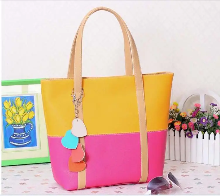 

-Korean-style WOMEN'S Bag Contrast Color Peach Heart Pendant One-Shoulder Handbag School Bag Mixed Colors Women's Bag Special Of
