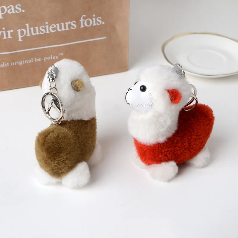 

Wool Alpaca Keychain Car Keychain Leather Alpaca Animal KeyRing Bag Charm Trinket Chaveiros Quality Bag Key Chain Jewelry