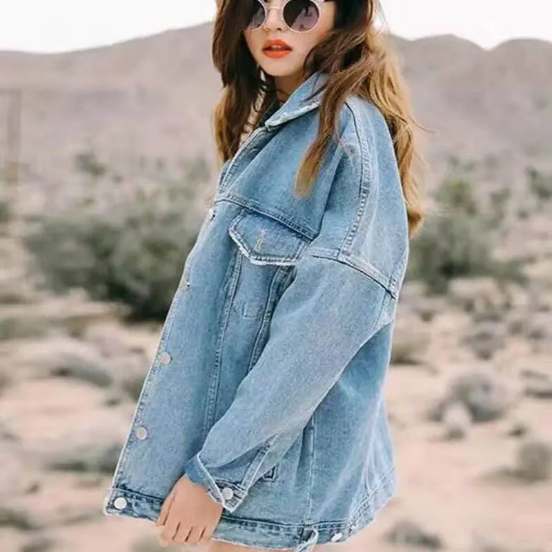 price reduction  Women Denim Jacket Loose Casual Basic Outerwear Jeans Coats and Jackets Women Clothes Turn-down Col