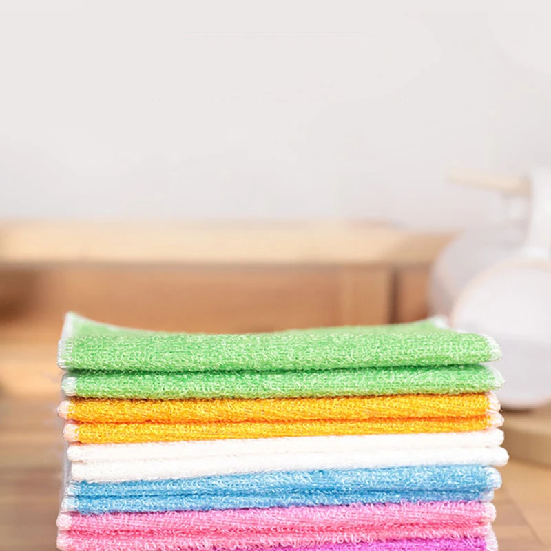 

5/20Pcs 100% Pure Bamboo Fibre Dish Cloth Kitchen Dish Towel Non-Stick Oil Double Wiping Rag Cloth Thickening Scouring Pad
