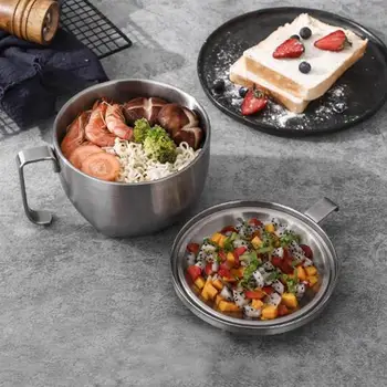 

1 pc Lunch Box Double-layer Stainless Steel Heat Insulation Rice Bowl Food Container Noodle Bowl for Office Home Travel