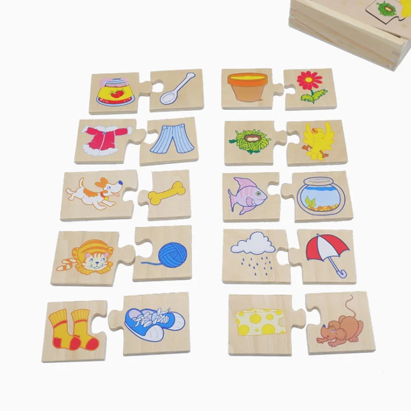 New New 4 Styles Wooden Puzzle Toys Children 3D Puzzle Figure/Animals/Food Mtachin Toy Drawing Board Learning Wood Toys D125