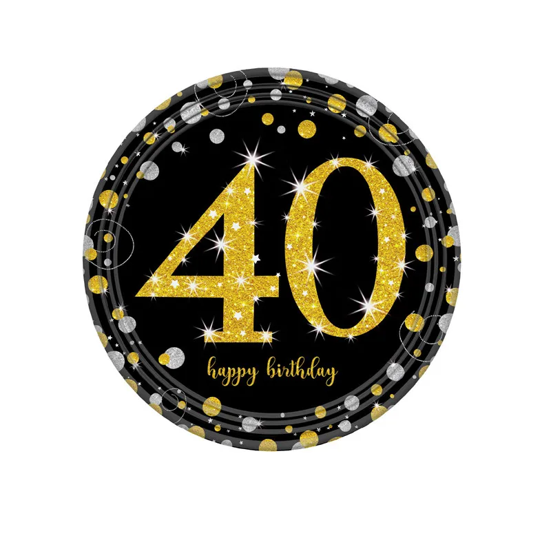 Золотой День рождения украшения 60th 21th 30th 40th 50th день рождения настольная скатерть посуда день рождения принадлежности HL81 - Цвет: 8pcs 7inch 40
