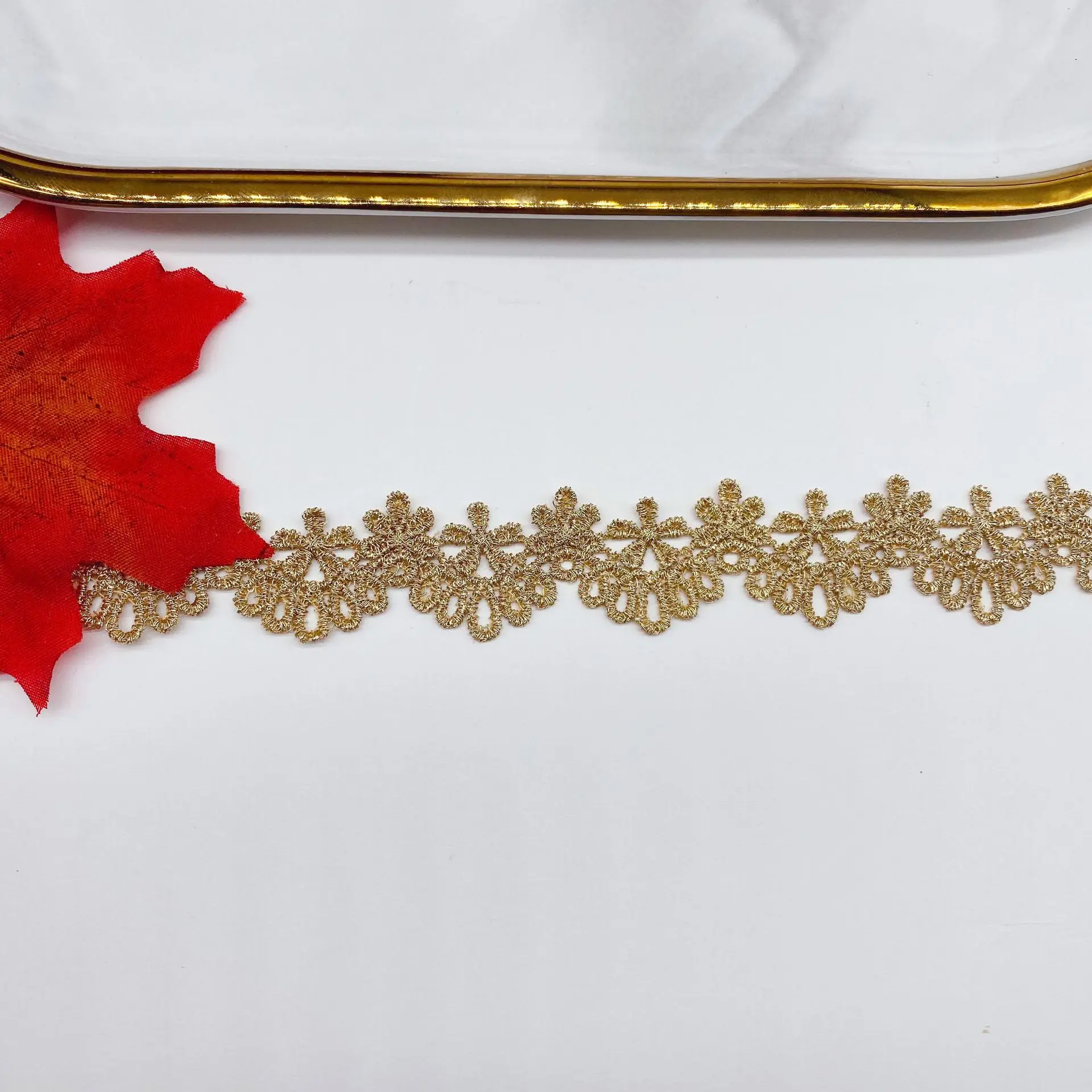 Gold Thread Hollow Flowers Embroidery 2.4CM lace Trim Ribbon for Room Party Decor DIY Lolita Skirt Sewing Clothing lace fabric,embroidery tassels accessories