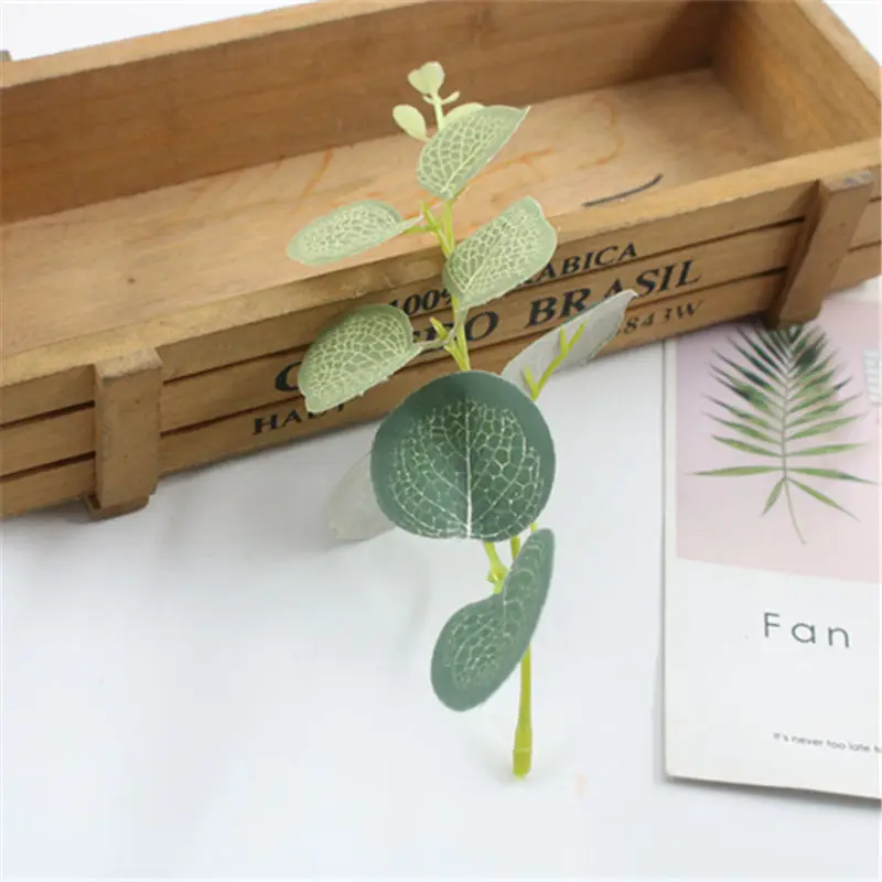 16 1pcsmulacion planta verde hoja de eucalyptus imitación rama seca искусственный flor falsa boda Fotografia prop Decoration del hogar - Цвет: 16