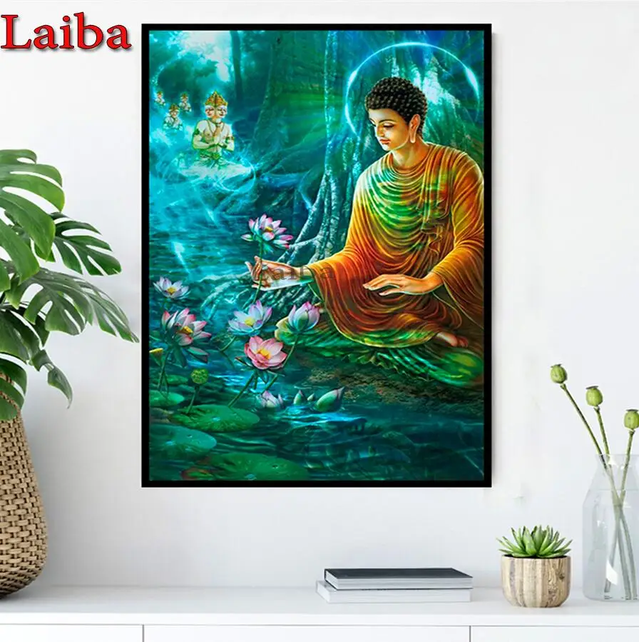 Картина из алмазов Lotus Buddha 5D живописная религиозная икона картина Стразы