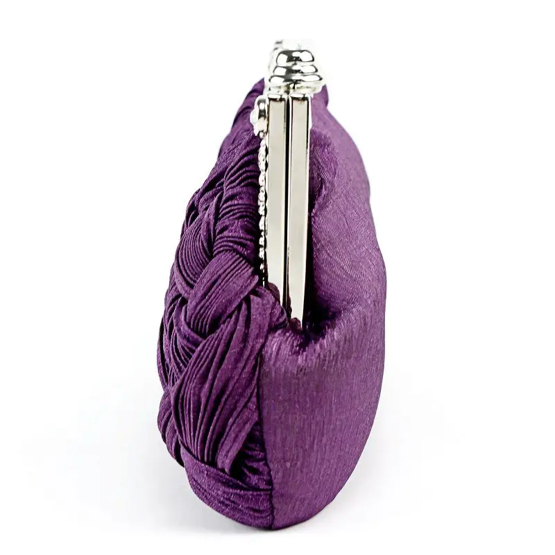 Luxy Moon Purple Rhinestone Braided Soft Clutch Bag Side View