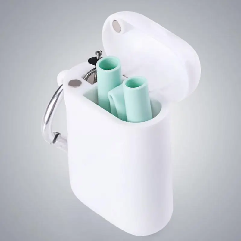 

Portable Environmental protection Drinking Straws Collapsible Reusable Cleaning Brush With Case Silicone Home Bar Travel