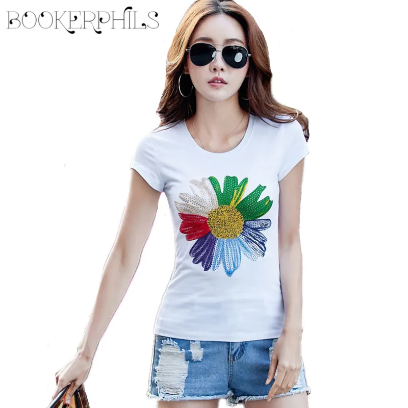 Женская хлопковая футболка с коротким рукавом Повседневная белая круглым