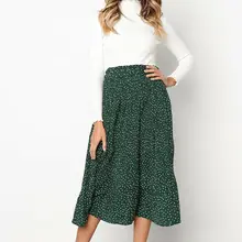 Новейшая длинная юбка из полиэстера Женская юбка миди с высокой талией эластичная ретро Цветочная Пышная юбка в горошек