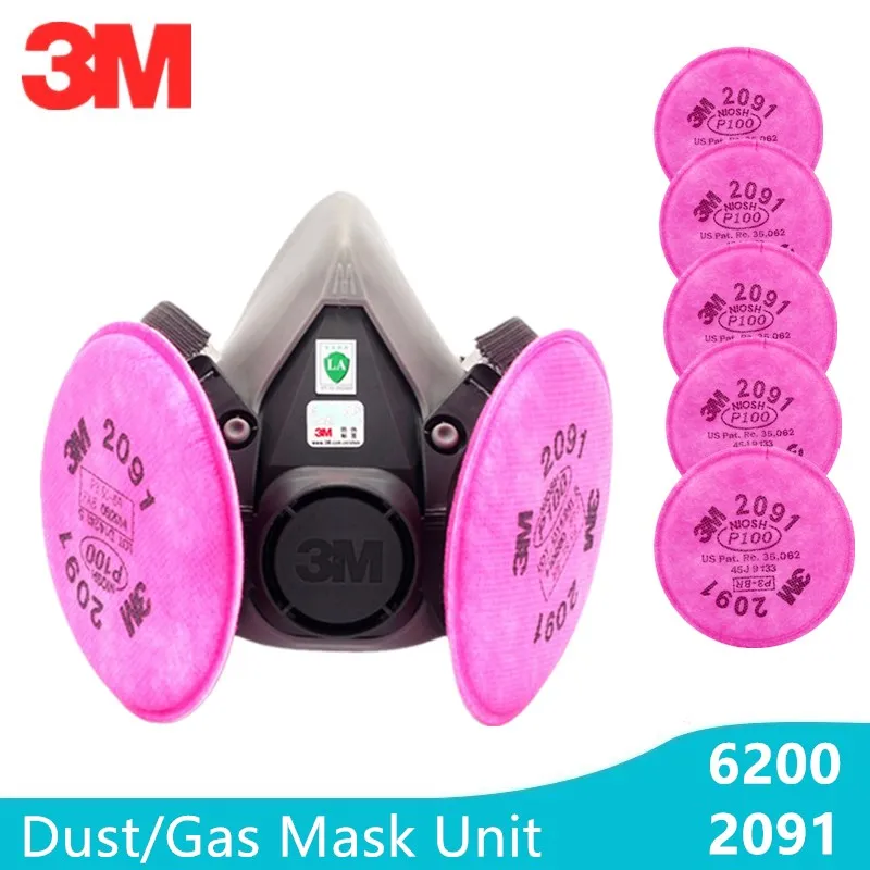 3M 6200 маска для распыления краски и пыли респиратор лицевой 2091 P100 защита от