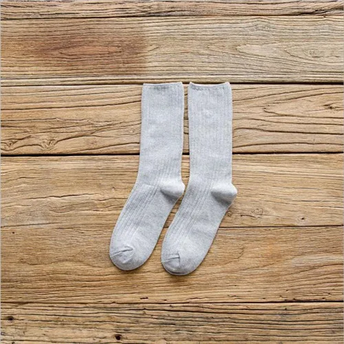 CHAOZHU Classic New Loose Socks Women 200 Needles Cotton Knitting Rib Solid Colors 14 Kinds of 4 Seasons Basic Daily Women Socks gray