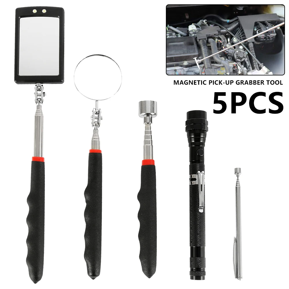 5pcs Magnetic Pick-Up Tool Telescoping Grabber 360 Swivel Inspection Mirror with LED Light for Viewing Pickup 5pcs Magnetic Pick-Up Tool Telescoping Grabber 360 Swivel Inspection Mirror with LED Light for Viewing Pickup