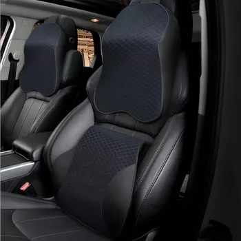 

2Pcs PU Leather Knitted Car Pillows Headrest Neck Rest Cushion Support Seat Accessories Auto Black Safety Pillow Universal Decor