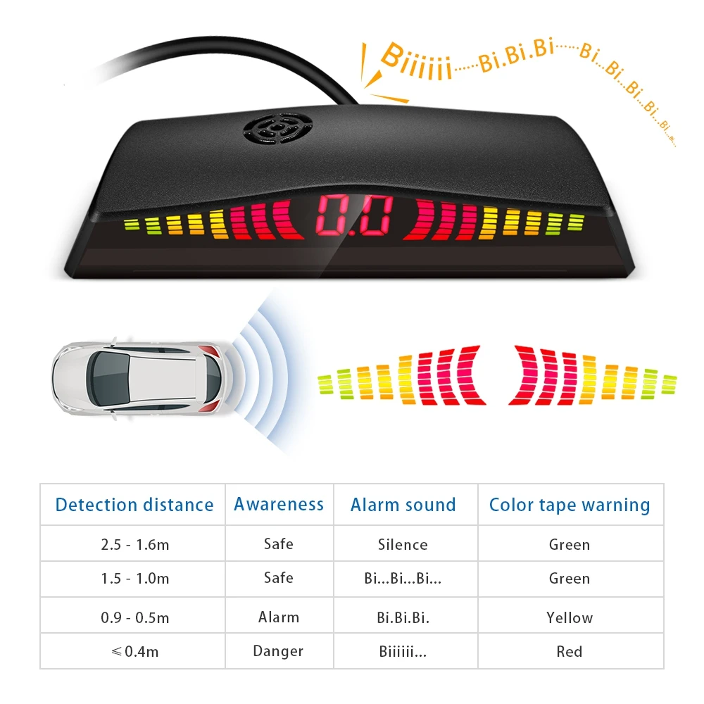 108-B05 автомобильный парковочный радар Системы 4 ультразвуковые датчики светодиодный Дисплей расстояние обнаружения на каждый день, 3 цвета/звук Предупреждение XZ-37