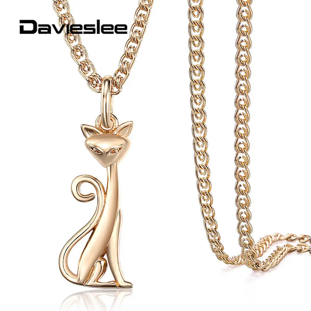 Davieslee, 3 мм, 585, розовое золото, ожерелье для женщин, цепочка в виде змеи, животные, лиса, кулон, ожерелье, модное ювелирное изделие, подарки, 20 дюймов, LGP400