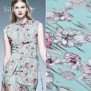 

Siiboo elegant floral printed 100% pure silk double georgette fabric for women summer dress pants tela de seda telas SP6129