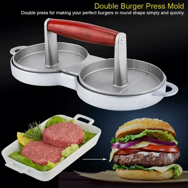Dupla Rácsos Lyukú Burger Húsprés Gép Hamburger Prés Nem Tapadós Darált Steak Penész Konyhai Szerszámok - Image 3