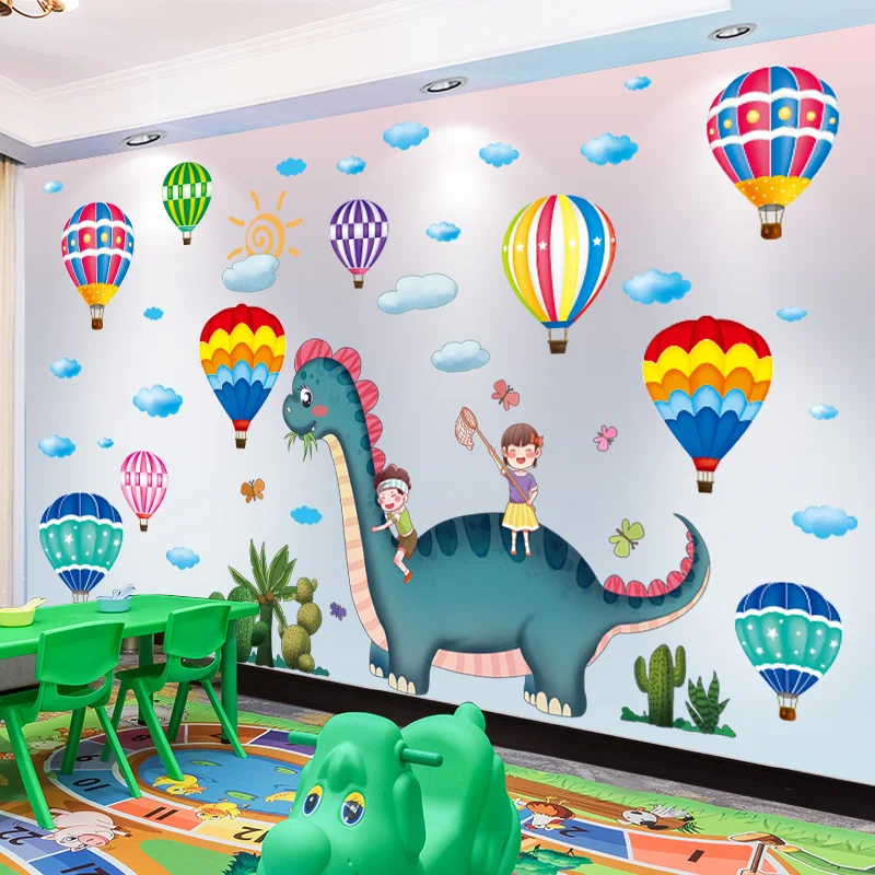 

[shijuekongjian] Dinosaurs Animals Wall Stickers DIY Colorful Hot Air Balloon Mural Decals for Kids Room Baby Bedroom Decoration