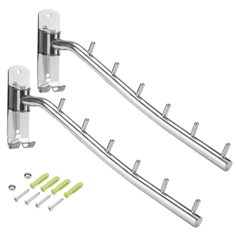 

Folding Clothes Rack, Stainless Steel Wall Mounted Clothes Hanger with 6 Hooks Heavy Duty Swing Clothes Holder Closet Storage Or
