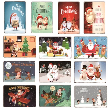 

Vintage Merry Christmas Metal Sign Bar Wall Decor Snow Scene Tin Sign Home Decor Painting Plaques Christmas Gift