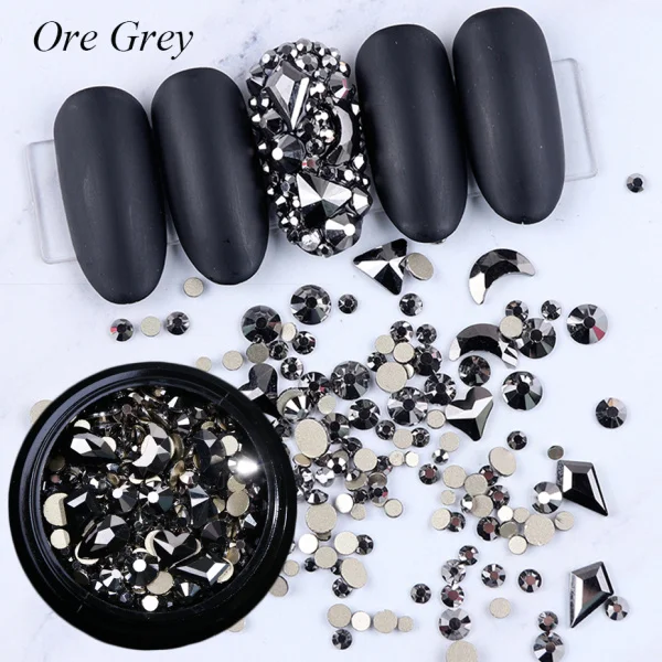 Ore Gray 1 коробка 3D Кристаллы Стразы для ногтей ab стеклянные стразы стекло плоская задняя сторона для ногтей камни для дизайна ногтей бриллианты для маникюра DIY аксессуары LA768-2 - Цвет: Ore Gray