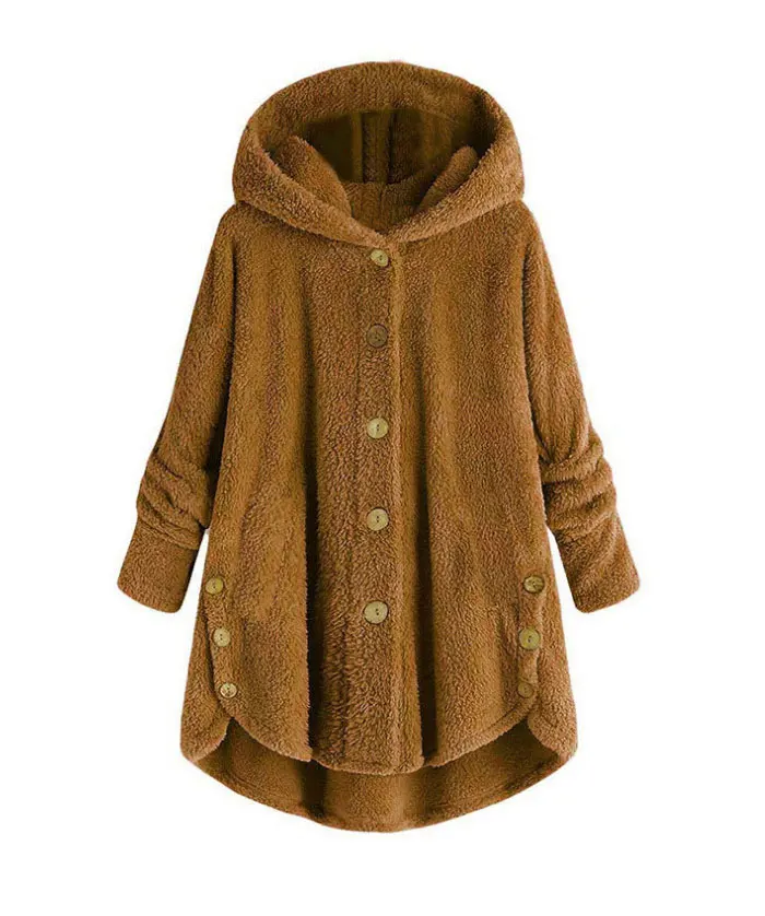 Женское пушистое пальто зимнее повседневное свободное однотонное флисовое пальто с капюшоном и плюшевым мишкой женское милое теплое пальто мягкого размера плюс зимняя верхняя одежда