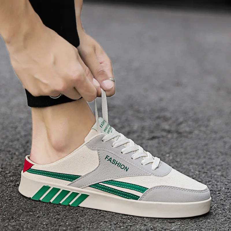 

Men Lazy Heelless Slippers Online Celebrity Canvas Semi-Slipper Men's Fashion Autumn Casual Social Lively Fella Slipper Men's