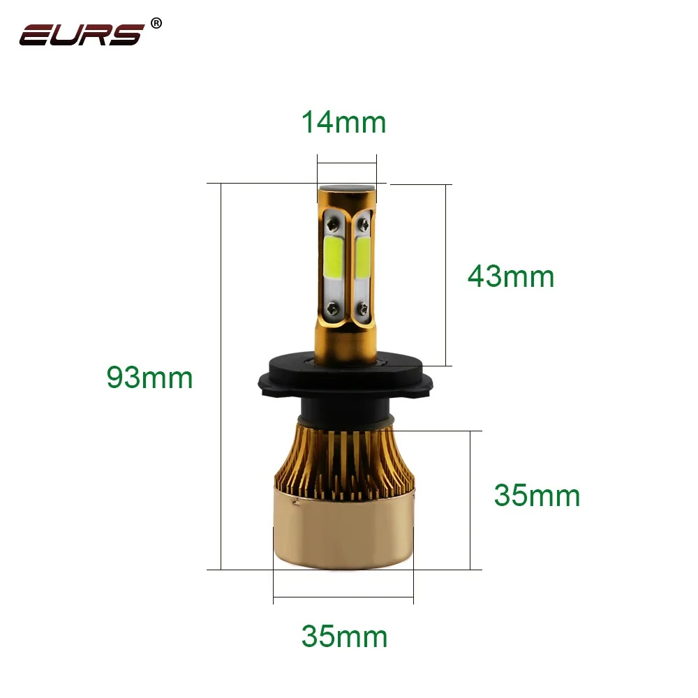EURS 2 шт. X7 светодиодный фар 4 стороны COB Чип 40 Вт 8000LM H1 H3 H7 9008 9005 9006 9004 H7 светодиодный H4 H13 машина головная лампа 6000 К авто лампы