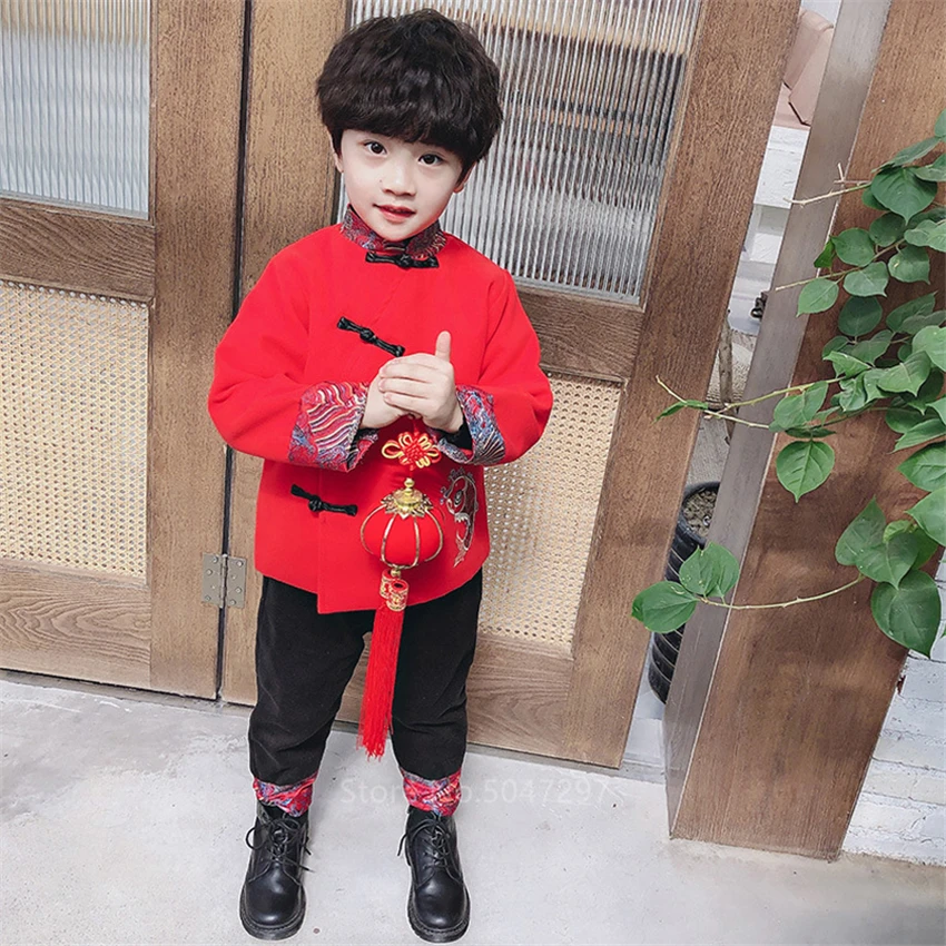 Китайский топ; Детский костюм; блузка Hanfu; плотная одежда Hanfu для маленьких девочек и мальчиков на год; традиционная китайская одежда для женщин и мужчин