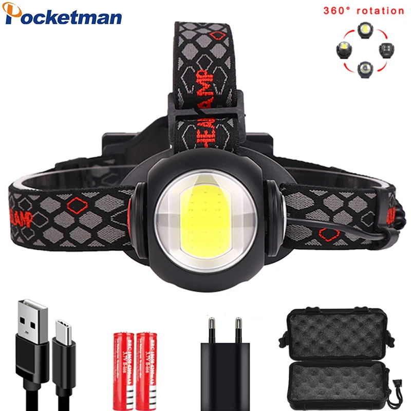 

50000LM Adjustable Outdoor Headlamp USB Rechargeable Headlight T6+COB LED Head Light White Red Light 9 Modes lamp 18650 battery