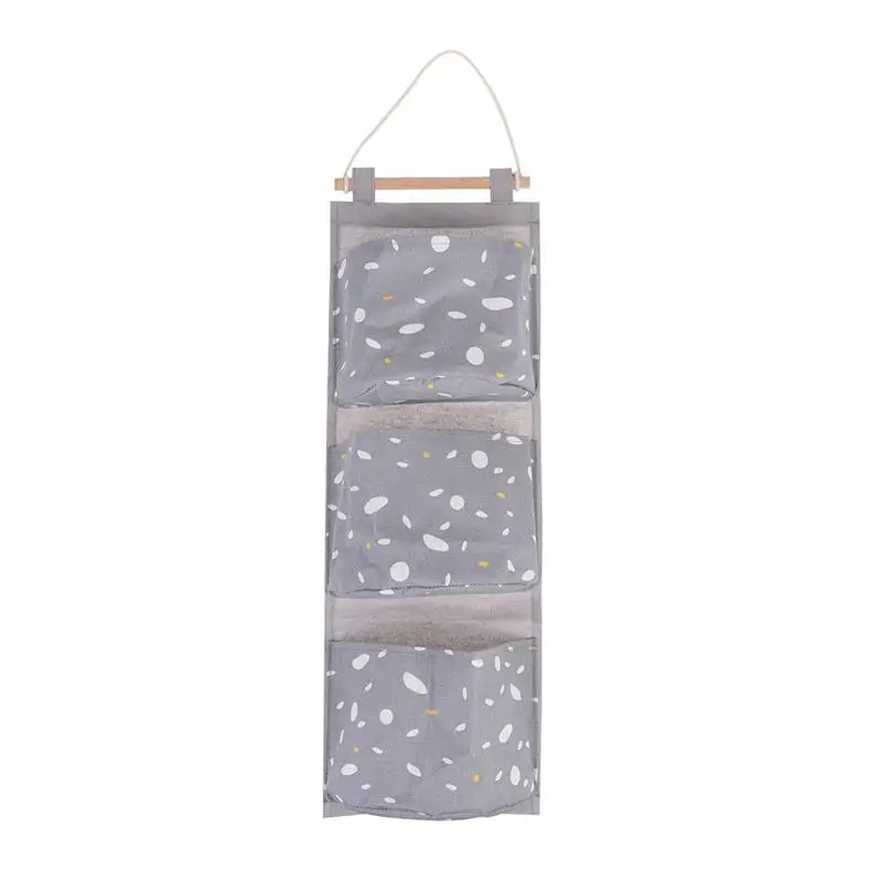 

Cloth Three Pockets Door Back Storage Bag Simple Hanging Sundries Pouch Wall Organizer for Bedroom (Grey)