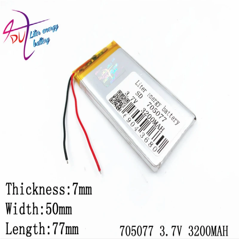 3,7 V, 3200mAH 705077 705075 PLIB; полимерный литий-ионный/литий-ионный аккумулятор для DVR, gps, mp3, mp4, сотового телефона, динамика