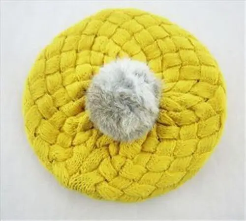 Yellow Новинка года, милая детская зимняя шапка, вязаные крючком Детские береты, детские шапки с помпонами для мальчиков и девочек, хлопковые теплые шапки для детей, шапочка для малышей - Цвет: Yellow