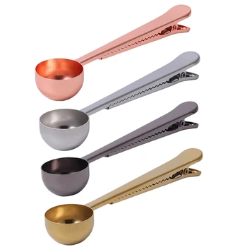 

2Pack 2 in 1 Coffee Scoop with Clip,Stainless Steel Coffee Measuring Spoon with Bag Seal Clip