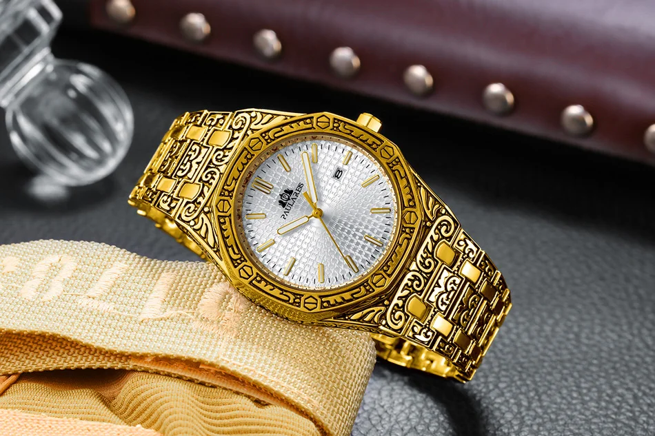 Lusso antico intagliato vintage luminoso oro rosa oro giallo argento 2 toni blu quarzo classico da uomo_voghion.com