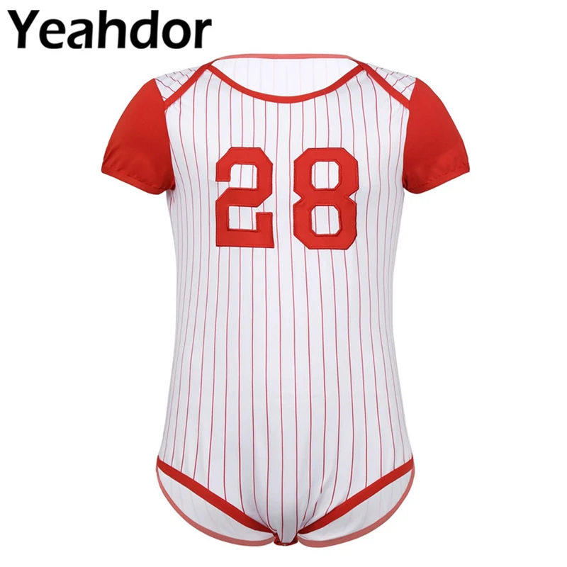 

Men Adults Babies Romper Pajamas One Piece Scooped Neck Short Sleeves Pressed Crotch Striped 28 Printed Baseball Themed Bodysuit