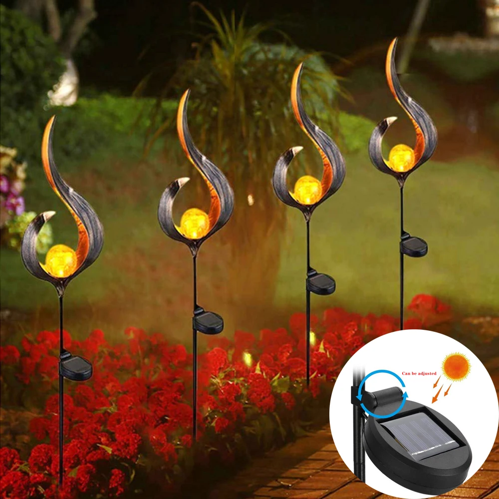 

New Arrival Solar Flame Light Outdoor Waterproof Garden Solar Powered Metal LED Lawn Flame Effect Lamp Home Patio Lighting