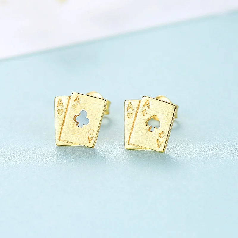 

Playing Card Hollow Studs Earrings Plum Blossom Spade Studs Earrings Gothic Punk Party Men's and Women's Street Hip Hop Jewelry