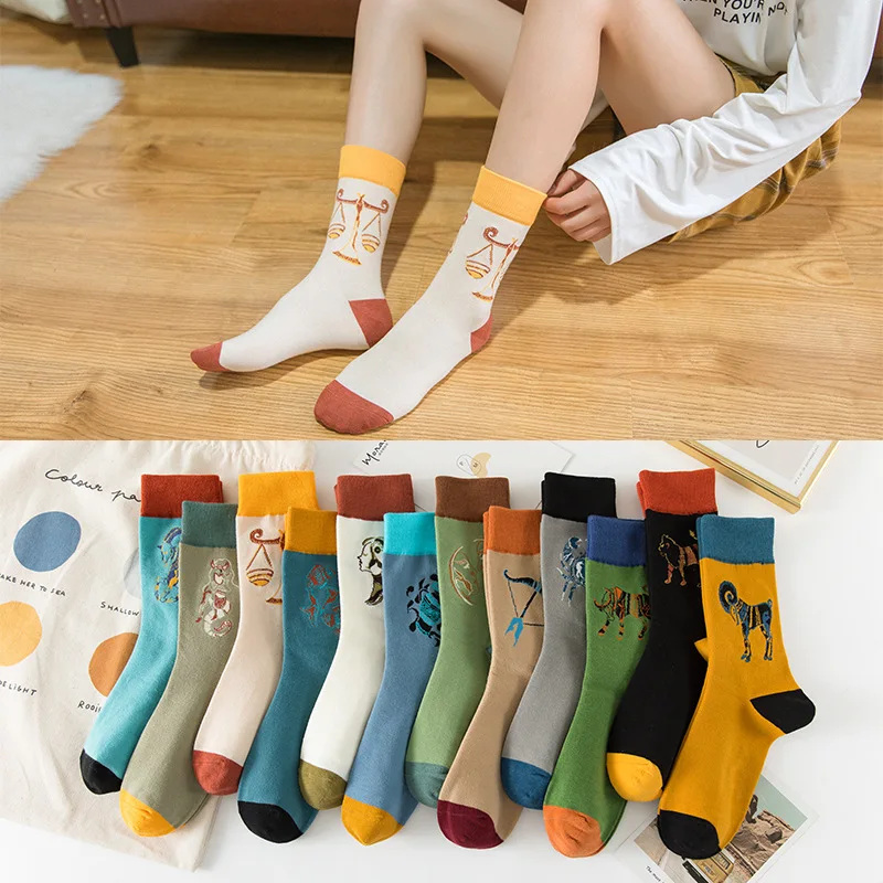 

2021 socks female ins trend tube socks twelve constellations Korean street personality trend men's sports socks