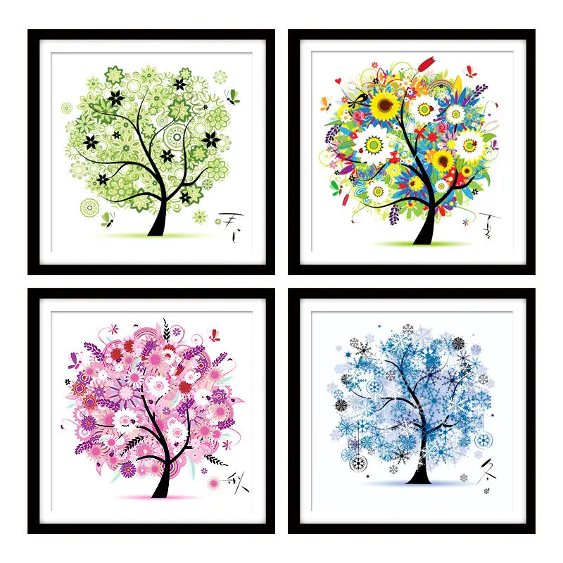 

Cross-stitch 5D Diamond Painting Living Room Bedroom Paints Simple Four Seasons Tree Needle Arts Craft Drill Decorations Kit